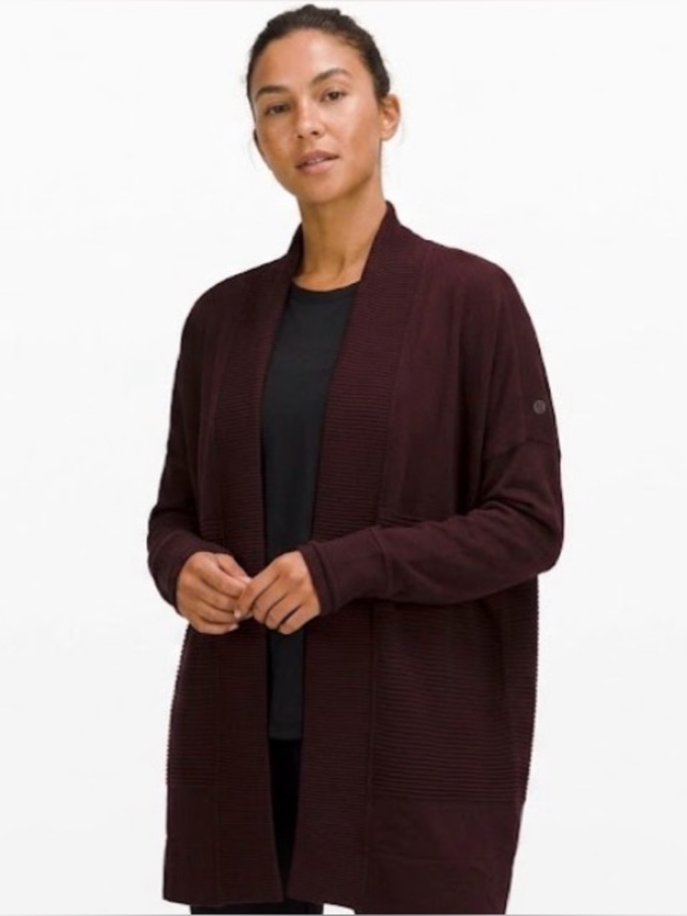 Lululemon Lulu 100% Merino Wool Sit in Lotus Wrap II Burgundy Cardigan Size 10
